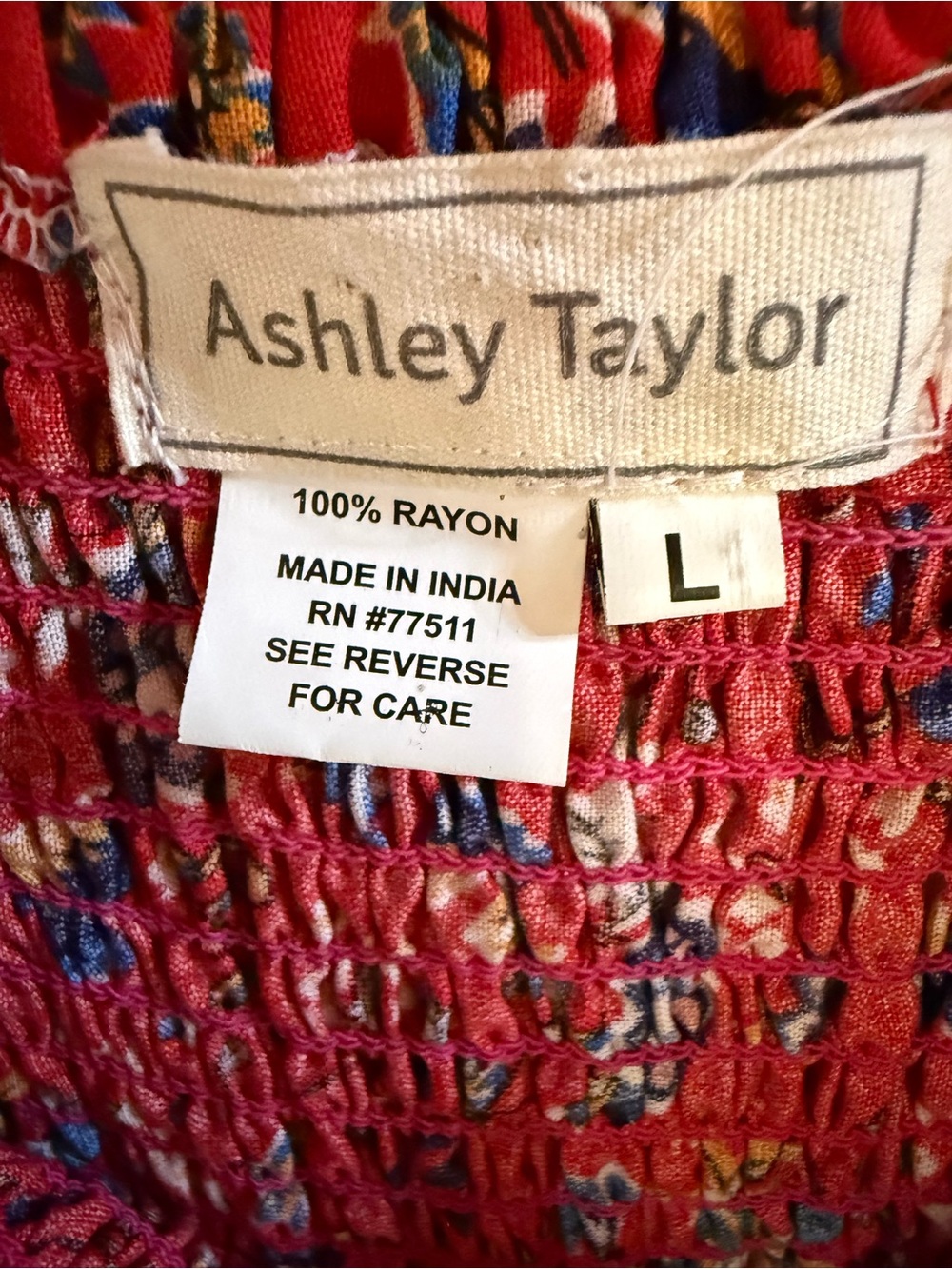 Ashley Taylor Smocked Calico Floral Sundress Large - Blue, Cream, Yellow - Picture 7 of 8